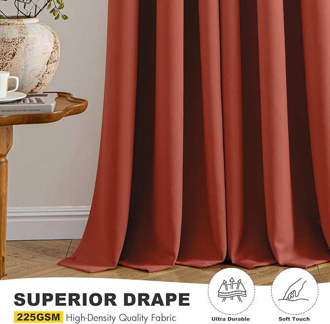 MIULEE Fall Blackout Curtains for Bedroom 2 Panel 40"x72" Long Burnt Orange | Thermal Insulated, Living Room Darkening Grommet Drapes, Noise Reducing, Light Blocking Window Treatments