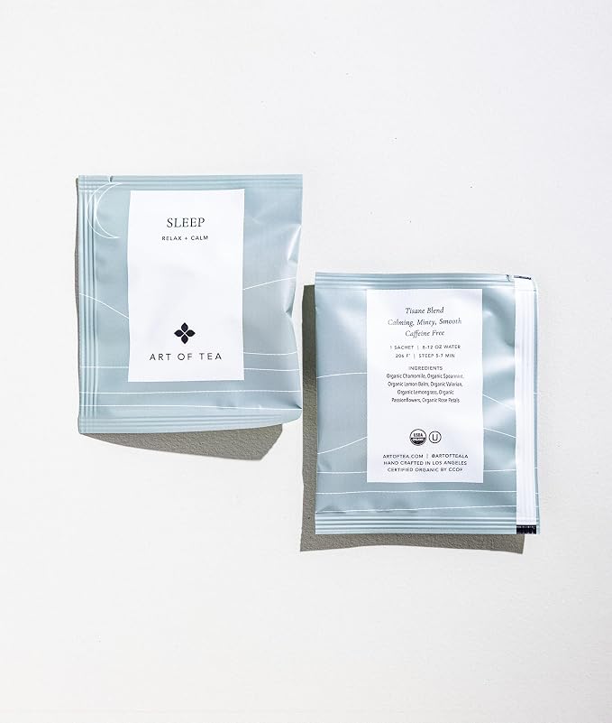 Art of Tea Sleep Tea Bags 50 Count, Caffeine Free Herbal Bedtime Tea with Chamomile, Lavender & Valerian Root, Premium Pyramid Sachets