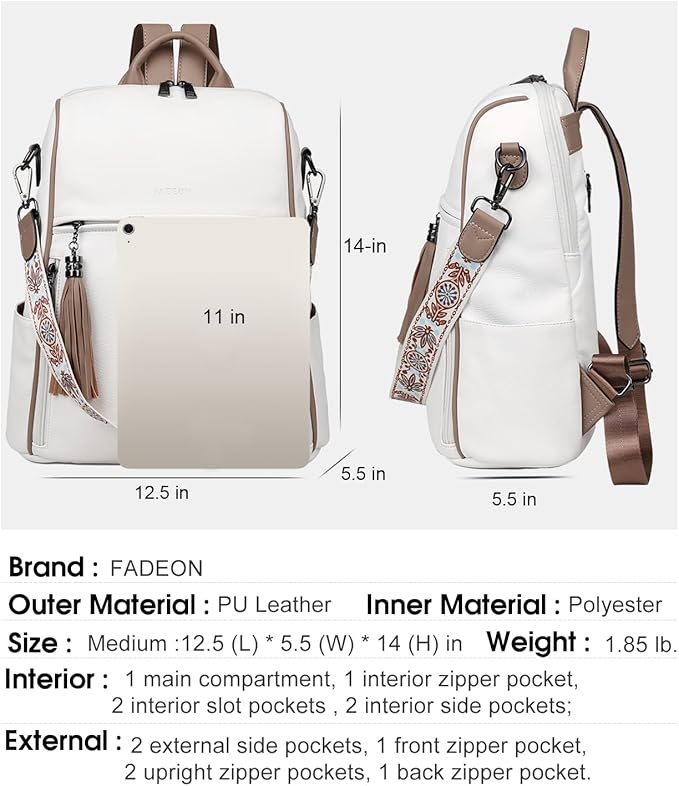 FADEON Leather Backpack Purse for Women Designer Travel Backpack Purses PU Fashion Ladies Shoulder Bag with Tassel