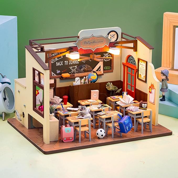 Foyucool DIY Miniature House Kit, Dollhouse Kit with LED Light, Mini House Building Kits for for Adult to Building, Christmas Home Decorations Gifts for Family and Friends, Classroom
