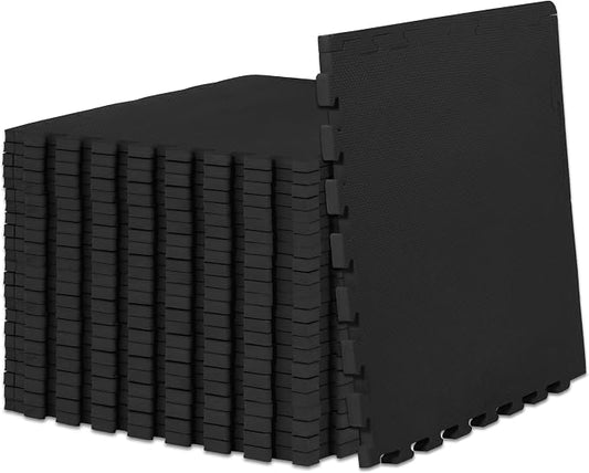 ProsourceFit Weaved Pattern Extra Thick Exercise Puzzle Mat ¾-inch, EVA Foam Interlocking Tiles for Protective, Cushioned Flooring for Home and Gym Equipment; Black, 96 SQ FT, 24 Tiles