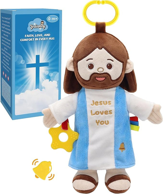 11.8" Jesus Baby Plush Toy Jesus Plushie with Multi-Sensory Accessories for Babies Gift Box for Baptism Baby Shower Easter Decoration