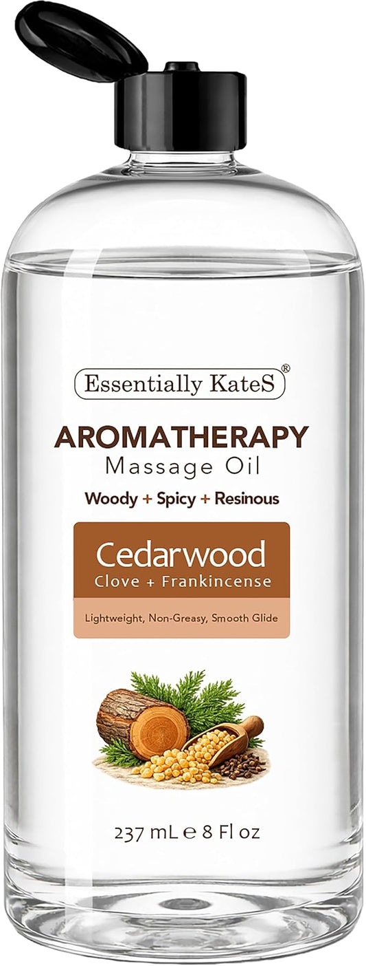 Aromatherapy Massage Oil – Cedarwood, Clove & Frankincense with Fractionated Coconut Oil, Lightweight Non-Greasy, Very Long-Lasting Glide and Excellent Slip, 100% Natural, 8 FL Oz