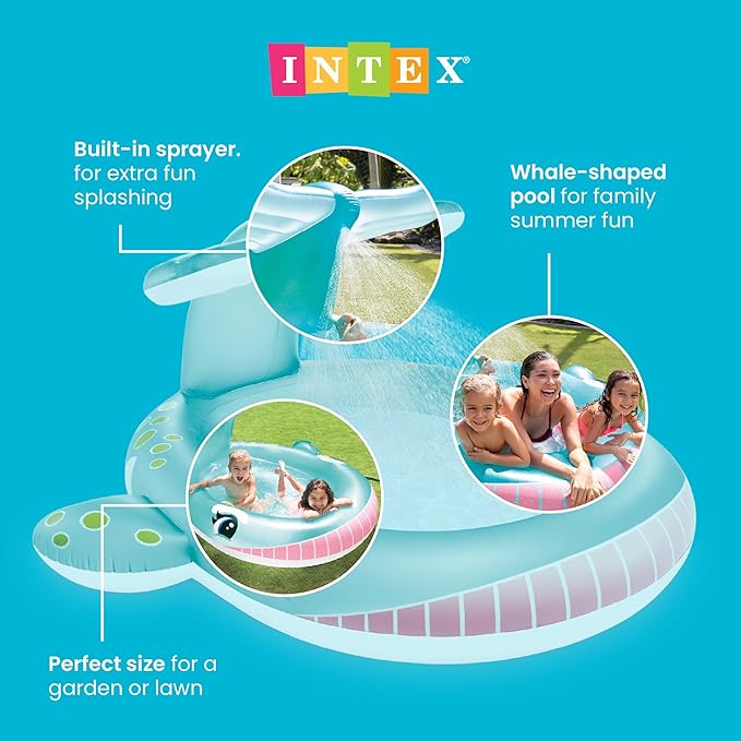 Intex 57440EP Inflatable Whale Spray Kiddie Pool for Kids 2+, 79" x 77" x 36" - Small Blow-Up Splash Pool & Sprinkler, Backyard Toddler Play Center