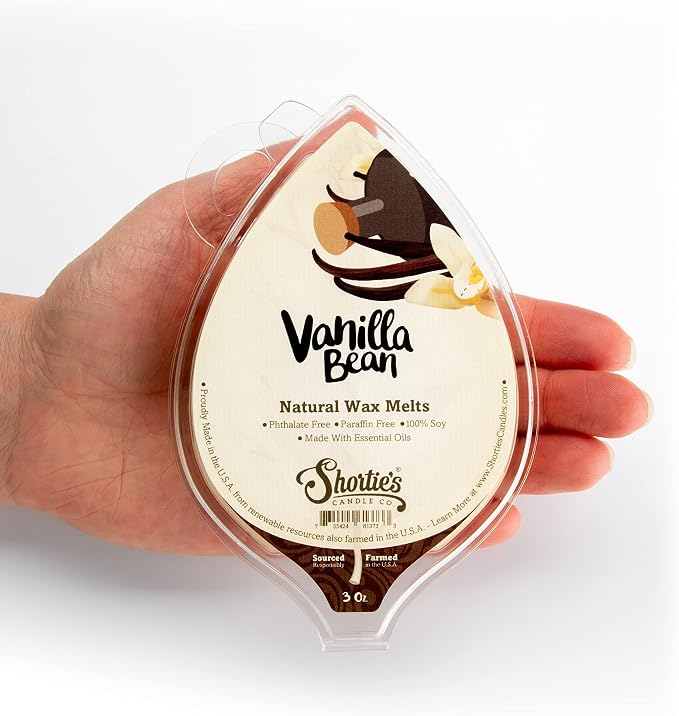 Shortie's Candle Company Vanilla Bean Natural Soy Wax Melts - 1 Highly Scented 3 Oz. Bar - Made with 100% Soy and Essential Fragrance Oils - Phthalate & Paraffin Free, Vegan, Non-Toxic