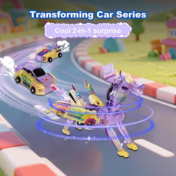Transforming Dinosaur Toys, 2 in 1 Magnetic Cars Collision Transform into Dino Toys, for Boys Girls Toy Age 4-6, Christmas Birthday Gift (Yellow)
