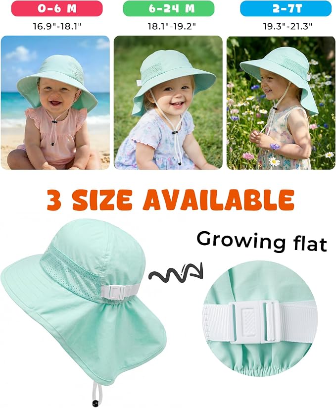 Toddler Baby Sun Hat Kids Summer Beach Essentials Adjustable Beach Hats with Bucket Wide Brim for Boys Girls Age 0-14 Years