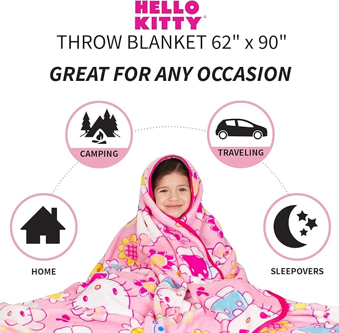 Franco Kids Bedding Super Soft Plush Throw Blanket, 62 in x 90 in, Hello Kitty