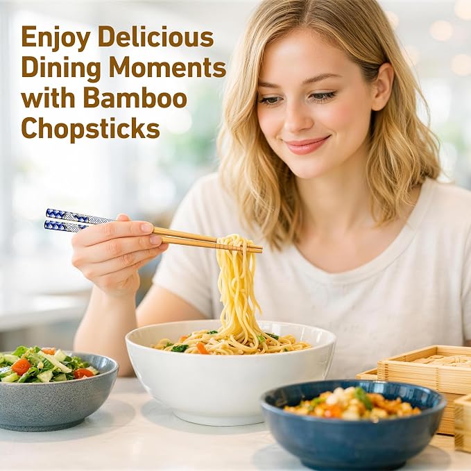 Antner 5 Pairs Bamboo Chopsticks Reusable Chopstick Exquisite Japanese Style Chop Sticks with Black Box for Sushi, Ramen, Hot Pot and Asian Dining, 8.8 Inch/22.5cm Gift Set