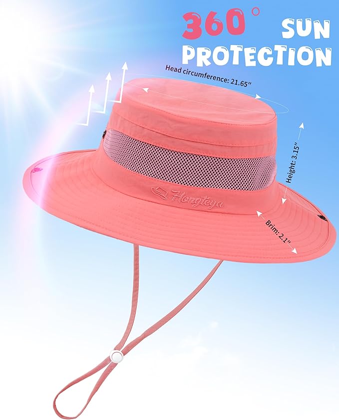 HONGTEYA Kids Sun Hat UPF 50+ Toddler Summer Bucket Hat Outdoor Fishing Safari for Boys Girls Age 2-13 Years