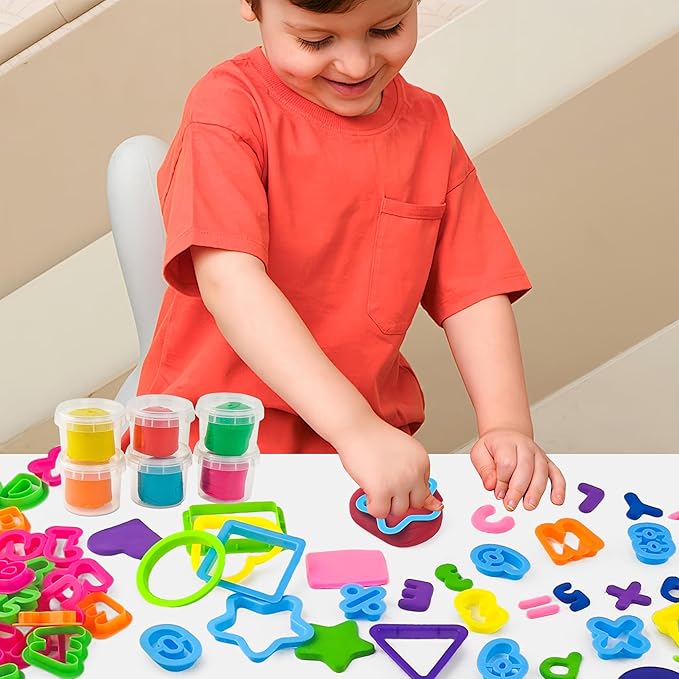 Dough Tools 47 PCS Dough Accessories with Letters Alphabet Numbers Symbols Shapes Cutters, Preschool Learning Toys for Toddlers Kids Boys Girls