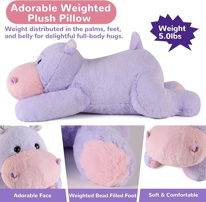 meowtastic Hippo Weighted Stuffed Animals - 28 Inch 5.0 Pounds Weighted Plush Hippo Stuffed Animals - Large Toys Pillow - Cute Plush Toys Gifts for Kids & Adults (28" 5.0 lbs)