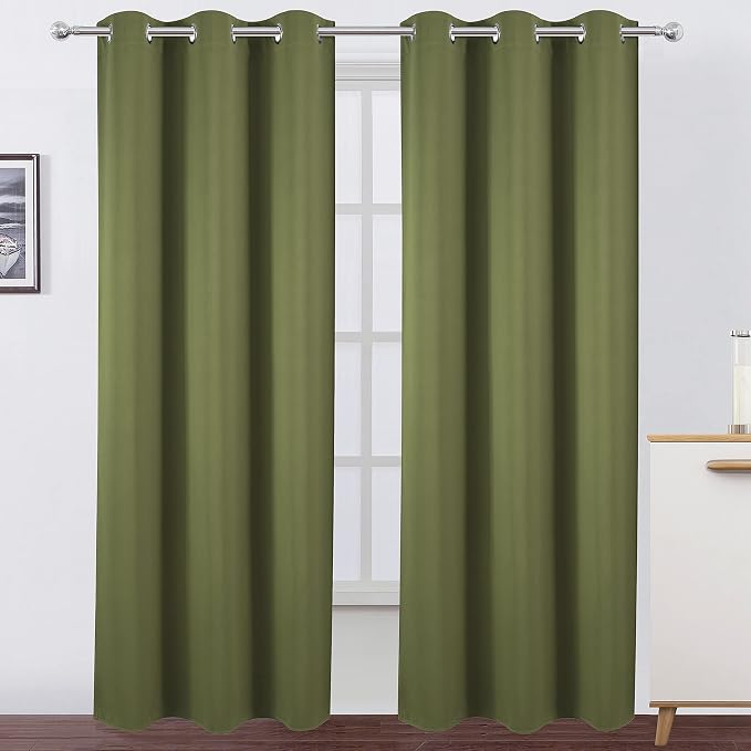 LEMOMO Blackout Curtains 38 x 84 inch/Olive Green Curtains Set of 2 Panels/Thermal Insulated Room Darkening Bedroom Curtains