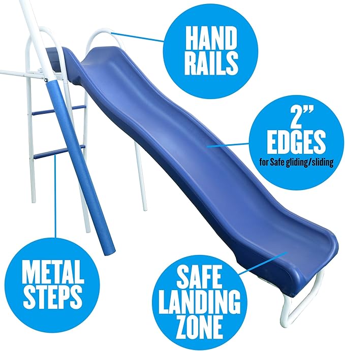 Fun Forever with 6' Wave Slide - 8 User / 6 Station Easy Assembly Galvanized Metal Backyard Play Kids Swing Set. 192" L x 104" Deep x 74" H, by XDP Recreation a USA Company
