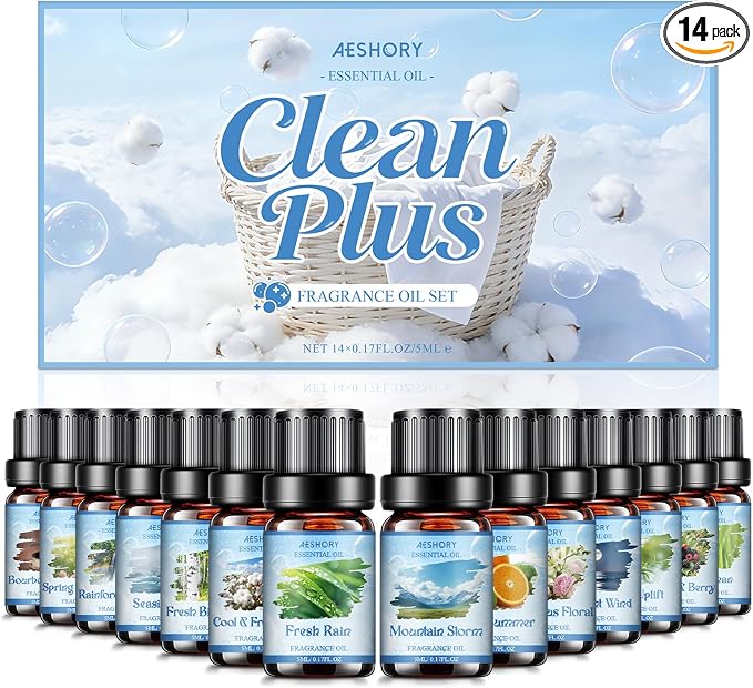 Clean Essential Oils Set - 14Pcs Clean Fresh Scent Fragrance Oil Blend for Diffuser, Soap & Candle Making