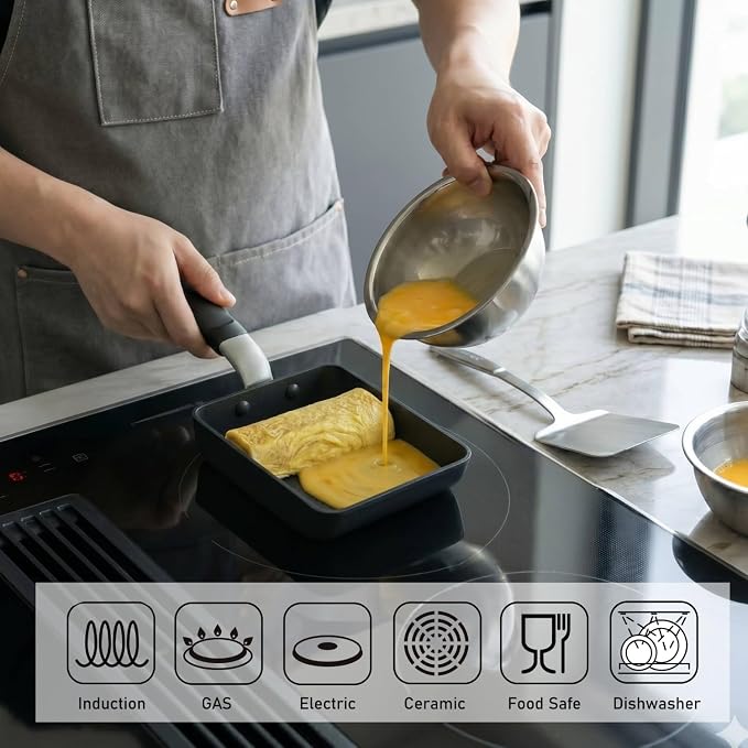 TECHEF - Tamagoyaki Japanese Omelette Pan/Egg Pan Skillet, PFOA-Free, Dishwasher Safe, Induction-Ready, Made in Korea (Black/Medium)