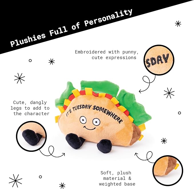 Taco Plushie - It's Tuesday Somewhere Funny Taco Tuesday Plush, Taco Themed Gift, Food Plush Toy for Gifting
