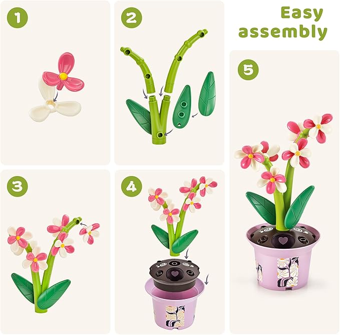 Flower Building Toy with Music, Flowers Botanical Plants Blocks Sets Kits, Halloween Birthday Thanksgiving Gift Ideas for Kid Girl Boy Child, Home Dorm Room Desk Decor, Ages 5 6 7 8, Orchid