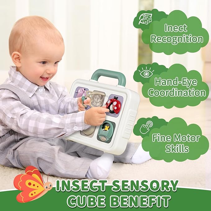 Baby Busy Board Cube, Toys for Boy Girl, Montessori Travel Toys for Toddlers, Learning Fine Motor Skills| Birthday Gifts for Infant Boys Girls (Large Garden Board)