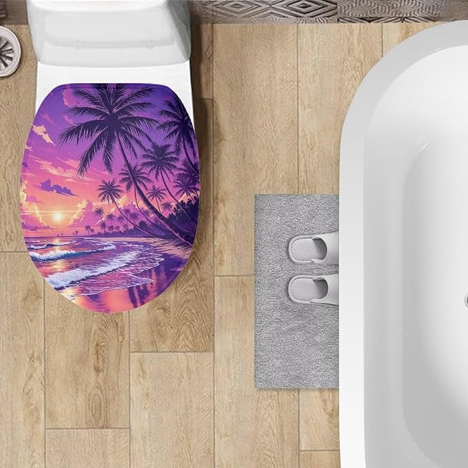 Hawaii Toilet Seat Cover for Bathroom Purple Hawaii Toilet Lid Covers for Bathroom Elongated Dust Cover Replacement Soft Bathroom Replacement Elongated Oval Round Lid Easy to Clean