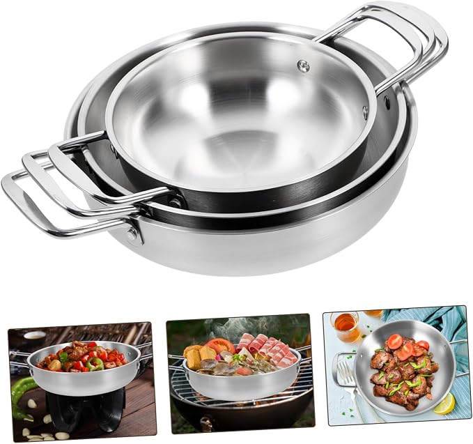 3pcs Stainless Steel Soup Pot Set Heavy Duty Ramen Hot Pot for Cooking Korean Noodles Double Handles Induction Compatible for Home and College Use
