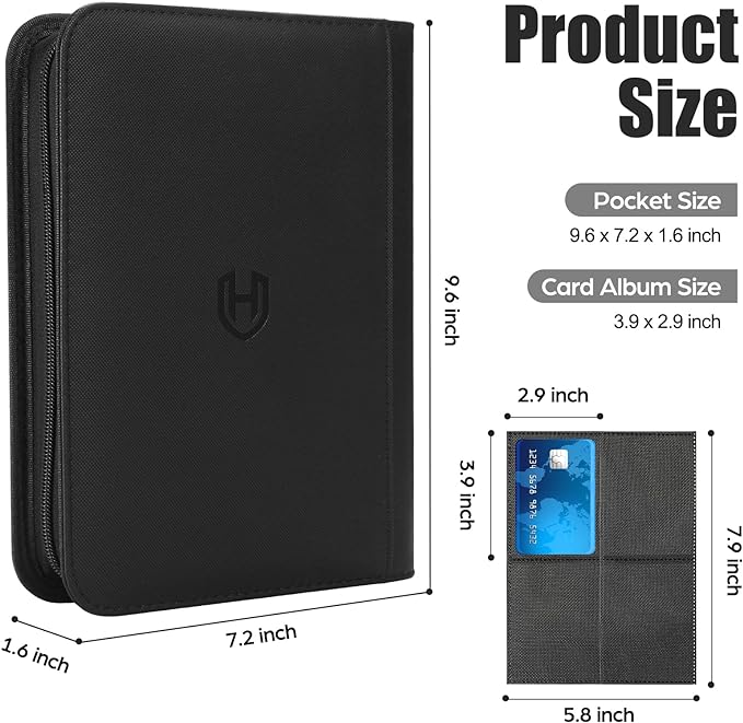 Card Binder 4 Pocket with Zipper, 288 Pockets Trading Card Holder Book, Premium PU Cover Zip Folder Binder, Side Loading Carrying Case Binder Album for TCG, MTG, Sports Cards, Game Cards