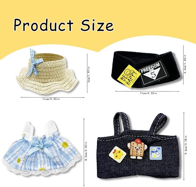 Doll Clothes for Labubu,Cute Outfit for 17cm Doll Clothe 2/3PCS Clothes and Hats Stylish Dolls Clothe for 17 cm Labubu,Casual Style Costumes for Labubu Dolls (Straw Captain Hat Set)