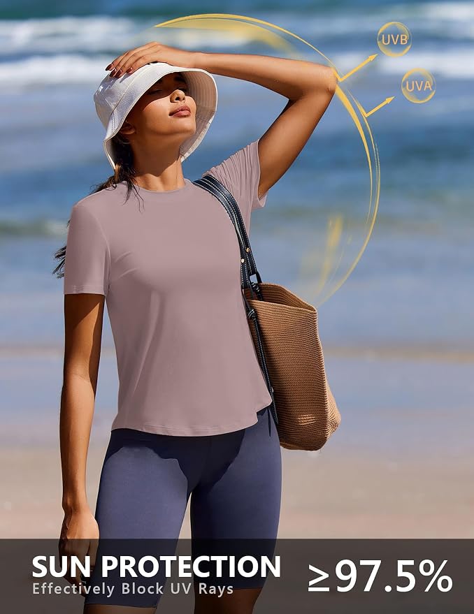 PINSPARK Soft Workout Tops for Women UPF 50+ Sun Protection Shirt Quick Dry Athletic Running Hiking Travel Basic Tee Shirts