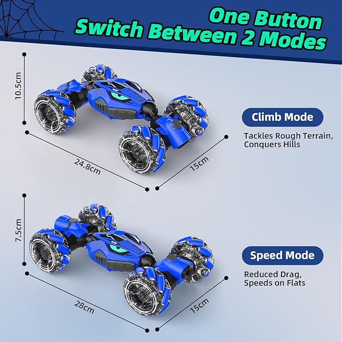 VisionX Unique 2.4GHz 4WD 360° Rotating Gesture Sensing RC Stunt Cars for Boys and Girls Ages 6-12, Double‑Sided Driving RC Drift Car, Birthday and Christmas Cool Car Toys Gifts for Kids, 2 Batteries
