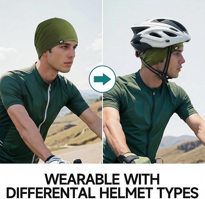 QINGLONGLIN Cooling Skull Cap Sweat Wicking Breathable for Men Women 3 Pack | Lightweight Quick Dry Beanie & Helmet Liner, Stretch Non-Slip Fit Under Hard Hat, Construction Gym Cycling Running Workout