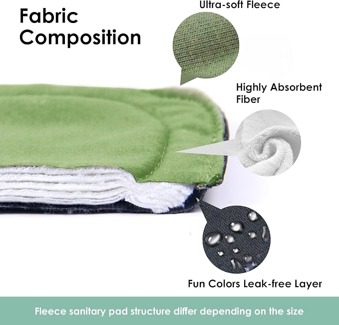 wegreeco 6 Pcs Reusable Menstrual Pads, Ultra Absorbent Cloth Pads for Period, Sanitary for Teens, Women, Nonslip Panty Liners + 1 Pc Wet Bag (Mustard Yellow, Grey, Beige, M)