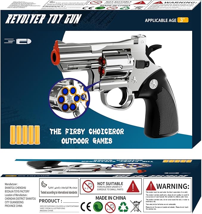 Toy Gun Foam Blaster Soft Bullet Toy Revolver,Can fire Sponge Bullets,with 40 Bullets,for Age of 6 7 8 9 10+ Years Old Kid Boys Girls（Silver）