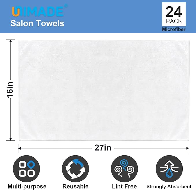 UNIMADE 24 Pack Hand Towels Set - Highly Absorbent and Quick Drying Microfiber Gym Towels, Premium Wash Cloths for Bathroom, Salon, Gym, Shower, Hotel, and Spa - 16x27 inch (White)