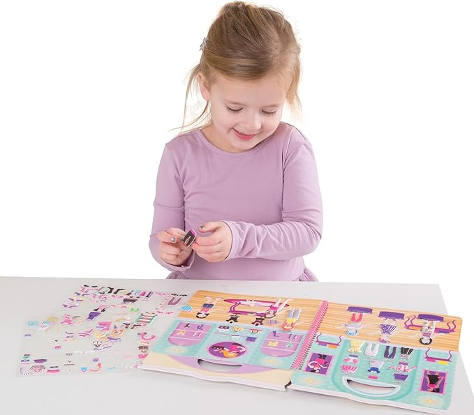 Melissa & Doug Day of Glamour Puffy Sticker Activity Book – 196 Reusable Stickers with 10 Pages of Background Scenes, Fashion-Themed Mess Free Travel Toys for Kids Ages 4+ - FSC Certified