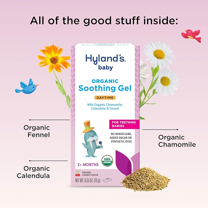 Hyland's Baby Daytime Oral Soothing Gel - .53 oz, Organic Cherry Flavor - Daytime Baby Gel for Oral Discomfort and Teething Support with Chamomile, Calendula & Fennel