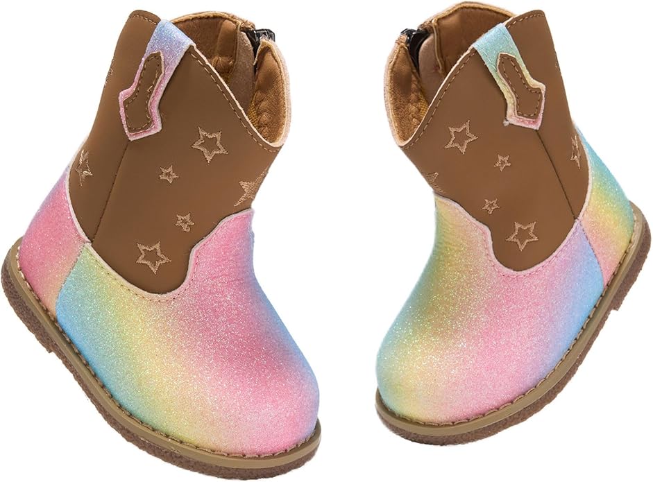 Newsonet Baby Cowboy Cowgirl Boots Infant Western Boots Toddler Boys Girls Round Toe Riding Mid Calf Boots All Seasons for 6 9 12 18 24 Months