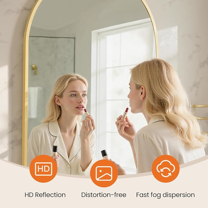 Sweetcrispy 22"x 30" Arched Gold Bathroom Mirrors for Wall | Bathroom Mirrors for over sink, Metal Framed with HD Shatter-Proof Glass for Entryway, Bedroom, Dressing Room, Home Decor