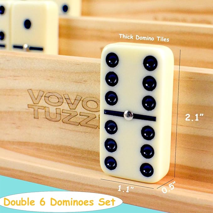 Dominos Set for Adults with 4 Wooden Racks/Stands, Jumbo Dominoes Travel Set with Portable Zipperd EVA Box, 28 Tiles Double 6 Domino Game Set - Classic Board Games, for Family and Outside Games