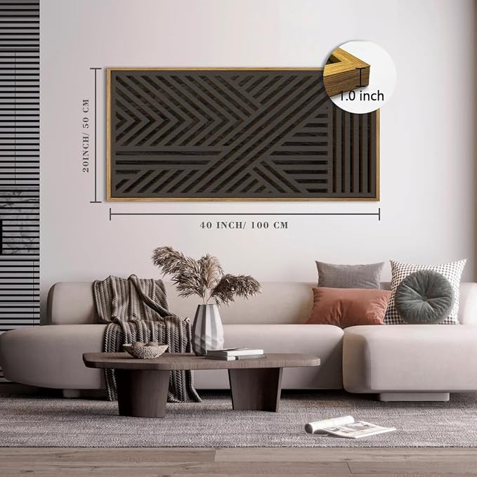 IARTTOP Extra Large Wood Black Wall Art 20x40 Inch Framed Abstract Geometric Wooden Wall Decor Modern Minimalist Neutral Wall Sculpture for Living room Bedroom Dining room Single