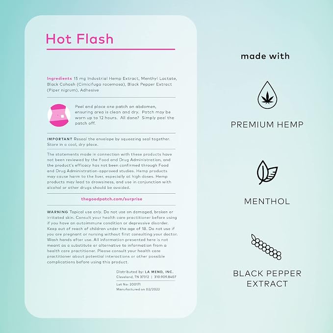 The Good Patch Hot Flash Hemp Cooling Patches (8 Total Patches) | Hemp Extract, Black Cohosh and Black Pepper Patches for Cooling Comfort, Midlife Wellness, Daily Wear and Daytime Support