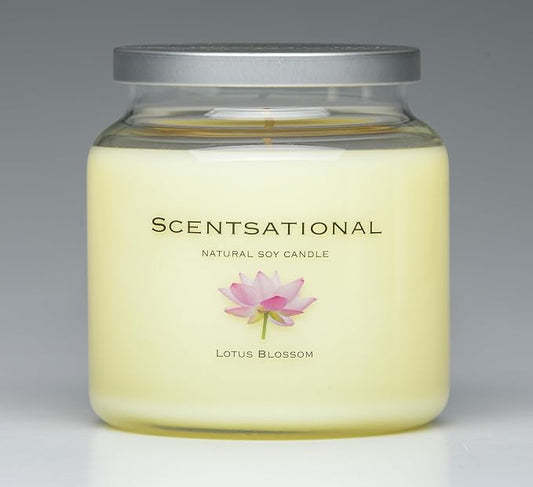 Scentsational Lotus Blossom Soy Candle, 19 oz Glass Jar with Lid, 55-60 Hour Burn Time