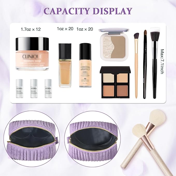 COSHAYSOO Sister Birthday Gifts for Women Best Friend Bestie Friendship Fashion Makeup Bag Make Up Cosmetic Pouch Travel Size Toiletries Skin Care Essentials Organizer Purple Velvet Initial Letter T