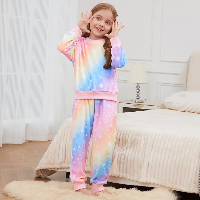 QPANCY Matching Doll & Girls Fleece Pjs Set kids Fall Winter Long Sleeve Sleepwear 2 Piece Pajamas