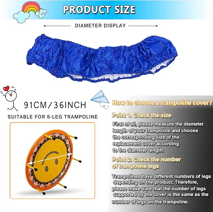 Mini Trampoline Spring Cover 36 Inch Small Trampoline Safety Pad for 6 Holes Round Trampoline Tear-Resistant Oxford Cloth Anti-Vibration Easy to Install Replacement, Multiple Color Options