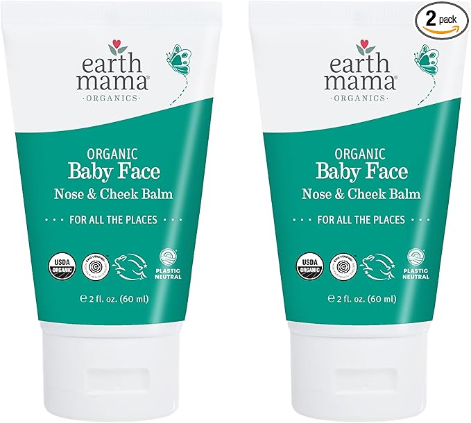 Earth Mama Organic Baby Face Nose & Cheek Balm | Moisturizer with Calendula Oil for Dry Skin Care, Natural Petroleum Jelly Alternative (2-Fluid Ounce, 2-Pack)