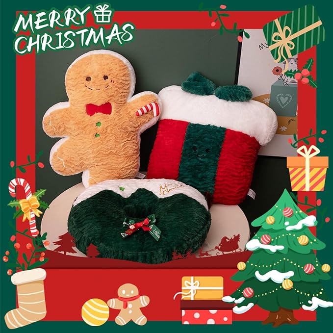 Christmas Plush Christmas Decorations Throw Pillow (16-18 Inch) - Super Soft Stuffed Animal Plush, Fluffy Holiday Decor, Couch Bed Pillow Gift Box