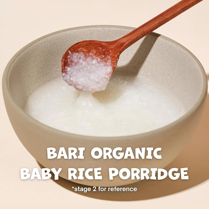 BARI Organic Baby Rice Porridge – Stage 3 – For Babies 10+ Months | USDA Organic, Heavy Metal Tested, Korean Rice Cereal, No Added Sugar, Gluten-Free | 7.3 oz (10 Packets)