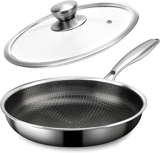 8" Stainless Steel Frying Pan with Lid | Small Stainless Steel Nonstick Pans, Induction & Oven Safe, Stay-Cool Handles, Compatible with All Cooktops, PFOA Free