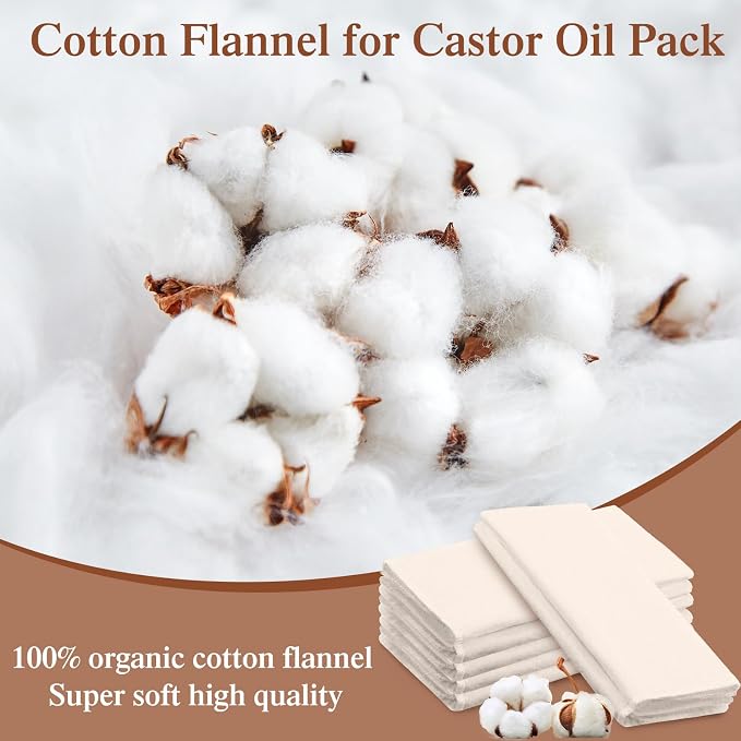 Tingjoo 40 Pcs Organic Cotton Flannel for Castor Oil Pack Wrap Unbleached Reusable Castor Oil Wrap Soothing Heat Compress Soft and Highly Absorbent for Abdomen Liver Joints and Other Areas (White)