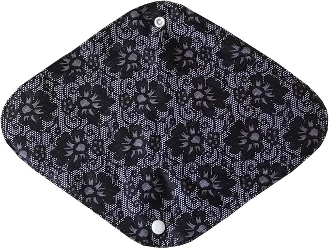5 Pieces Charcoal Bamboo Mama Cloth/Menstrual Pads/Reusable Sanitary Pads (Black lace, Heavy (12 inch))